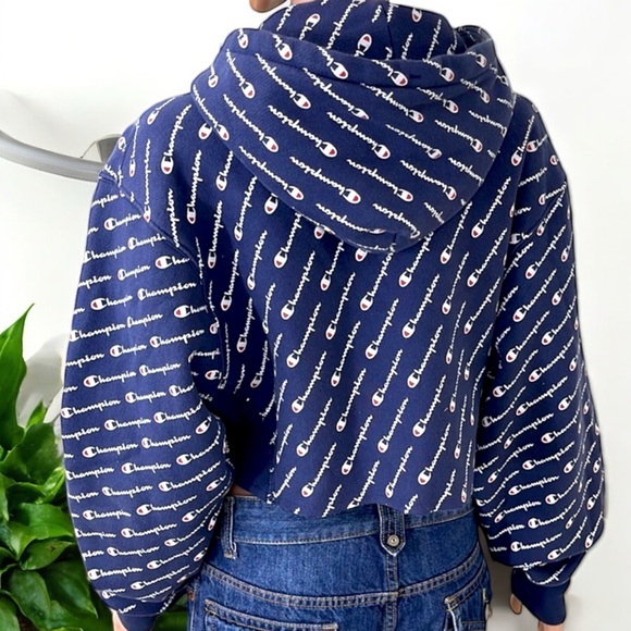 Champion Women's Reverse Weave All Over Print Cropped Hoodie Boxy Fit - Picture 12 of 16